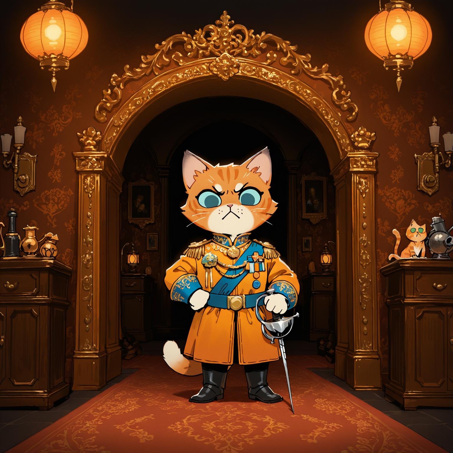 ROOT,  orange cat,  inside luxurious castle by neznajka_na_lune on Tensor.Art