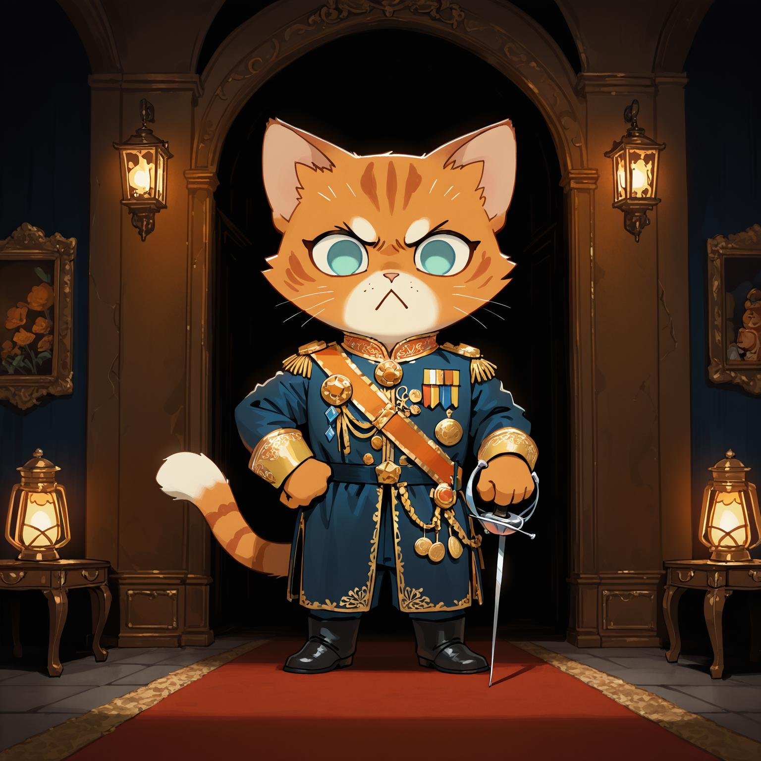 ROOT,  orange cat,  inside luxurious castle by neznajka_na_lune on Tensor.Art