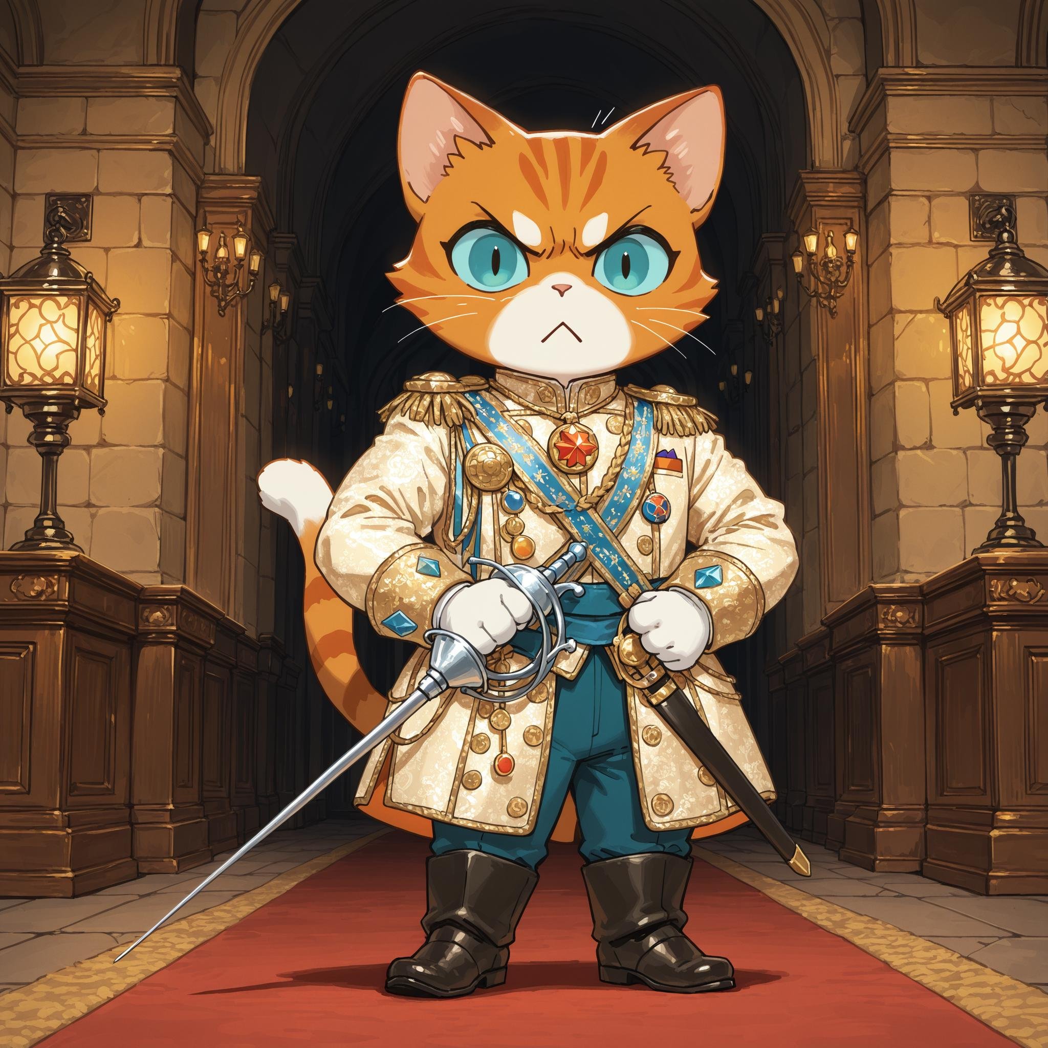 ROOT,  orange cat,  inside luxurious castle by neznajka_na_lune on Tensor.Art