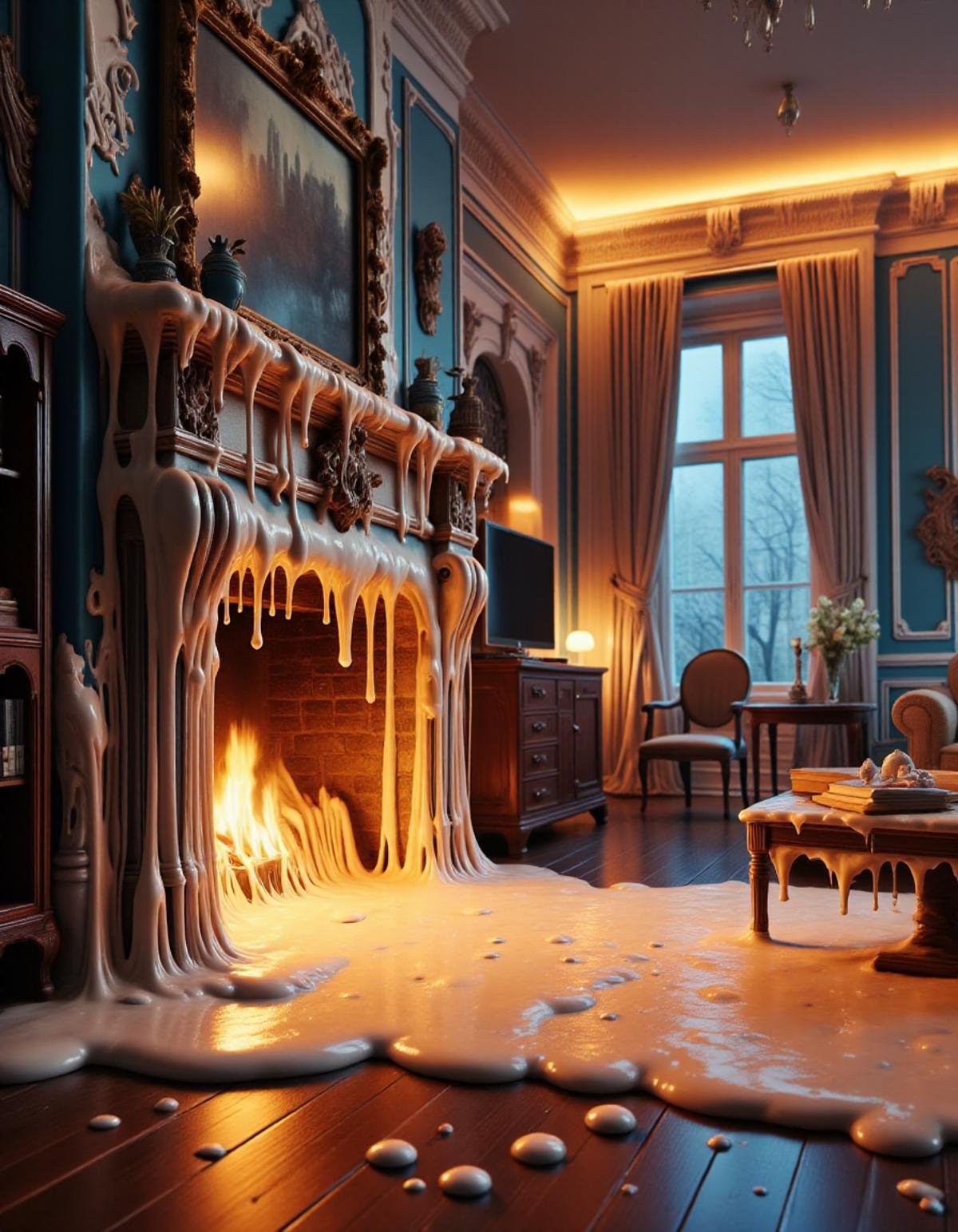 meltinglora,  photography of a melting livingroom by Zwaetschge on Tensor.Art