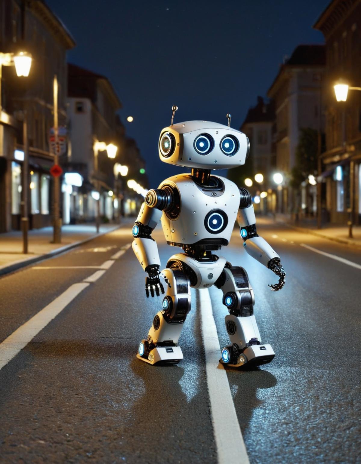 robotlora,  robot,  walking trough empty street at night by Zwaetschge on Tensor.Art