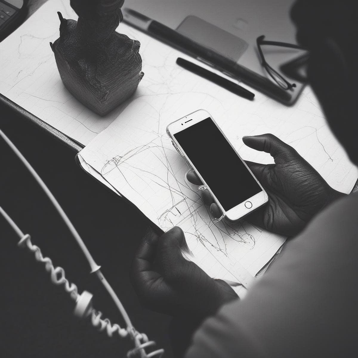 glasses,  greyscale,  holding phone by Zwaetschge on Tensor.Art