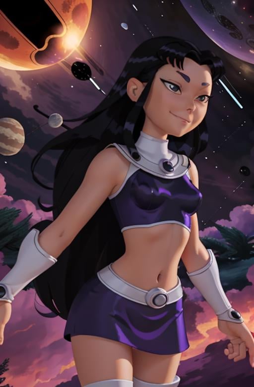 cartoon girl,  floating in outer space,  stars and planets by TheFoodMage on Tensor.Art