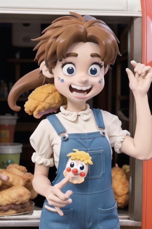 claymation,  80's anime style,  lora:TFMJellyMage:0.8> JellyMage at a food truck by TheFoodMage on Tensor.Art