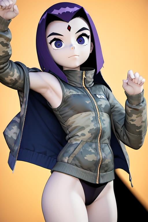TFM_Raven,  forehead jewel,  camouflage jacket by TheFoodMage on Tensor.Art