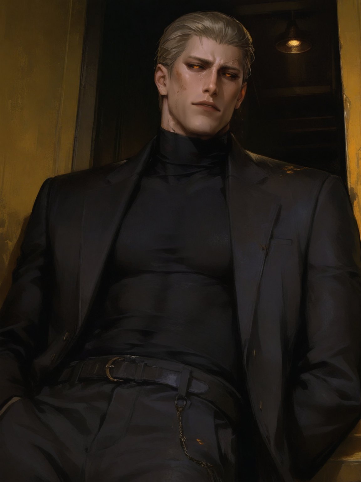 1 male,  Albert Wesker,  A grunge-styled close-up by Madre_Mor on Tensor.Art
