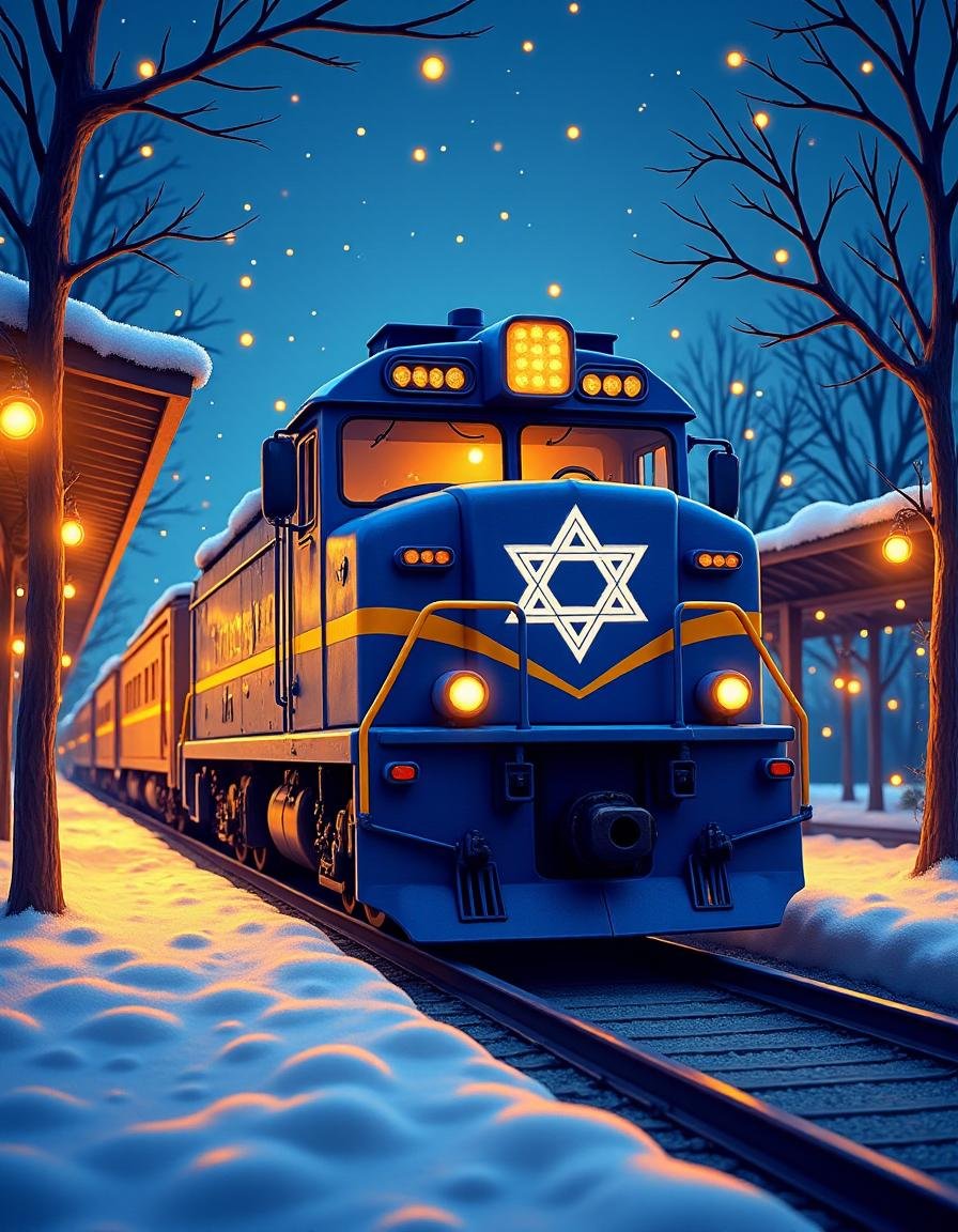 hanukkahcolors,  train pulling into a station by TrafficMeany on Tensor.Art