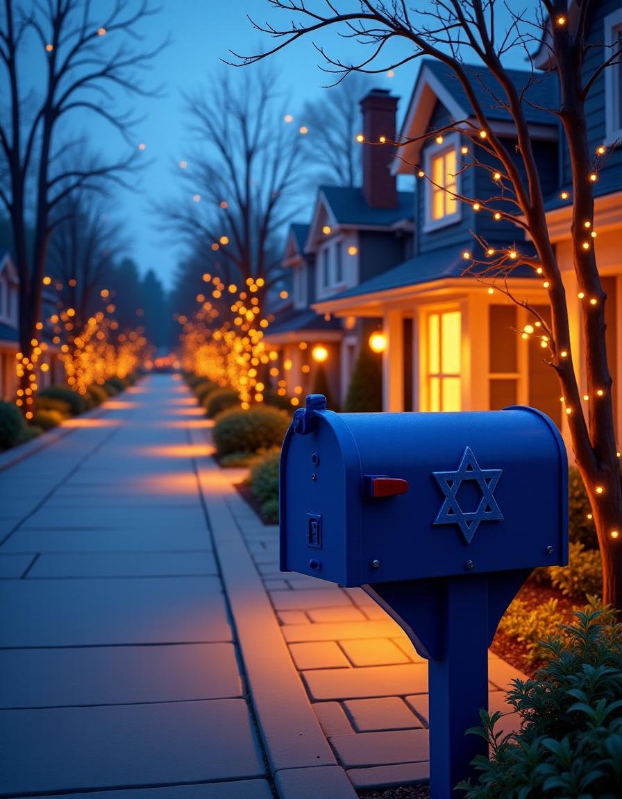 hanukkahcolors,  mailbox at the end of a driveway by TrafficMeany on Tensor.Art