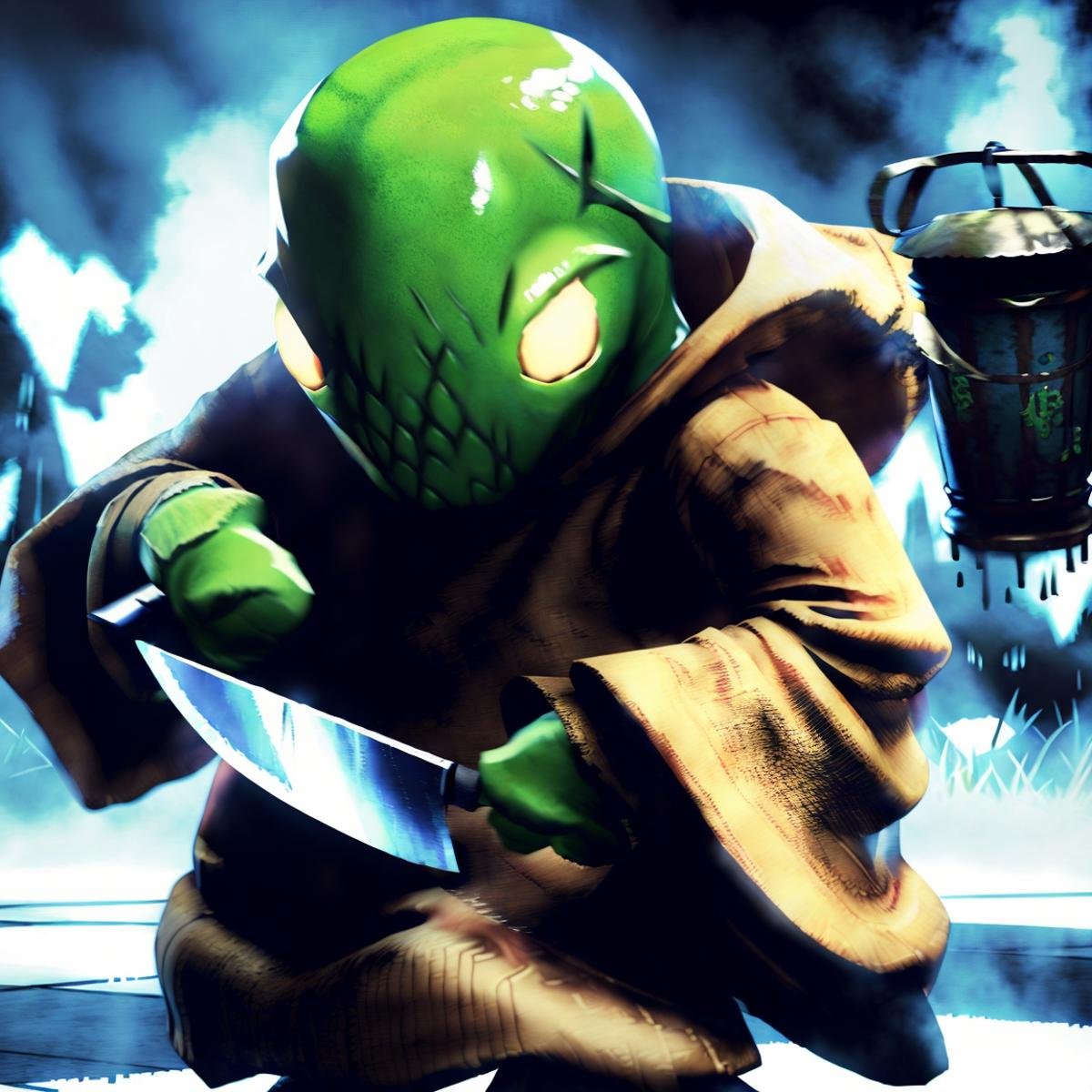 hyperealistic photo of tonberry ((horror villian)),  holding knife and lantern by TrafficMeany on Tensor.Art