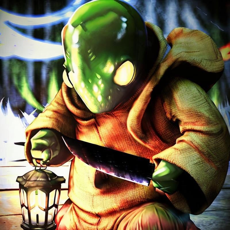 hyperealistic photo of tonberry ((horror villian)),  holding knife and lantern by TrafficMeany on Tensor.Art
