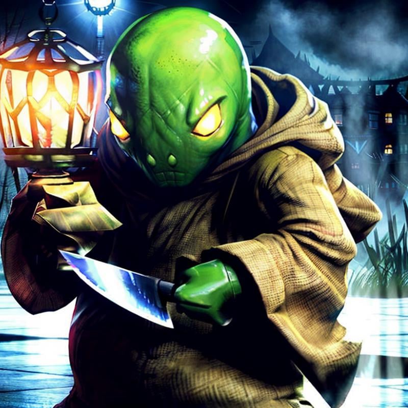 hyperealistic photo of tonberry ((horror villian)),  holding knife and lantern by TrafficMeany on Tensor.Art