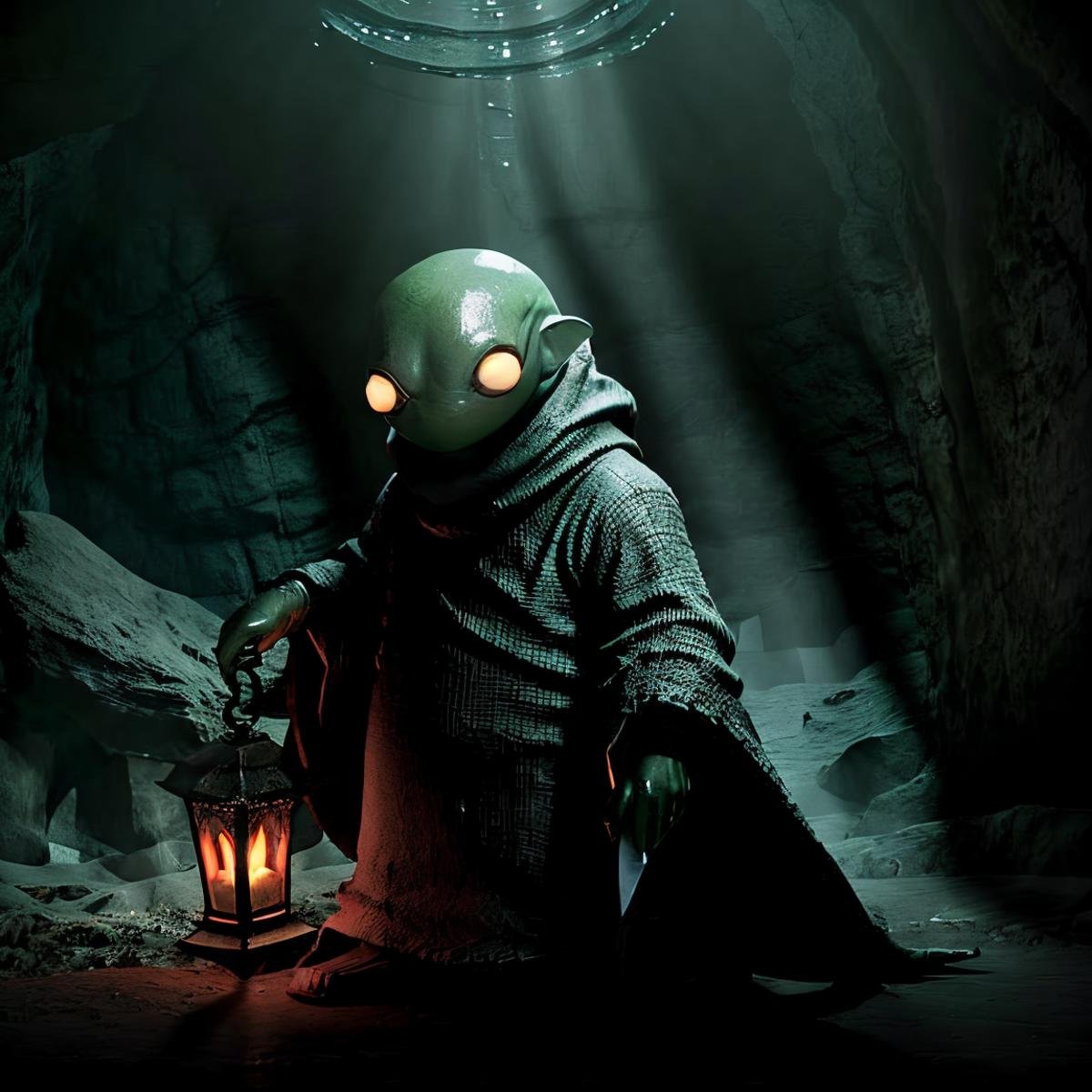 masterpiece eerie fantasy photo of tonberry,  showcasing deadly dagger knife in a cave,  eerie shadows by TrafficMeany on...