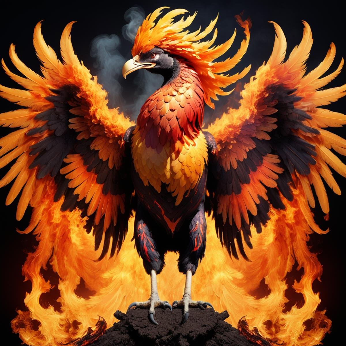 anthropomorphic flaming phoenix working a mundane career by TrafficMeany on Tensor.Art