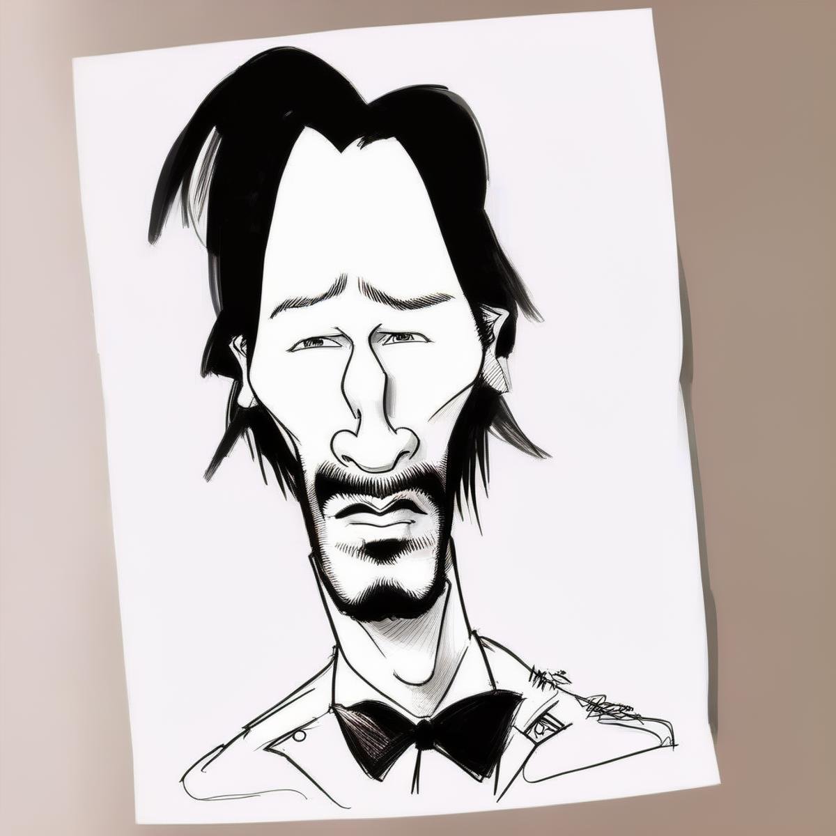 Caricatures style drawing ((on paper)),  drawing of Keanu Reeves ,  beard by TrafficMeany on Tensor.Art
