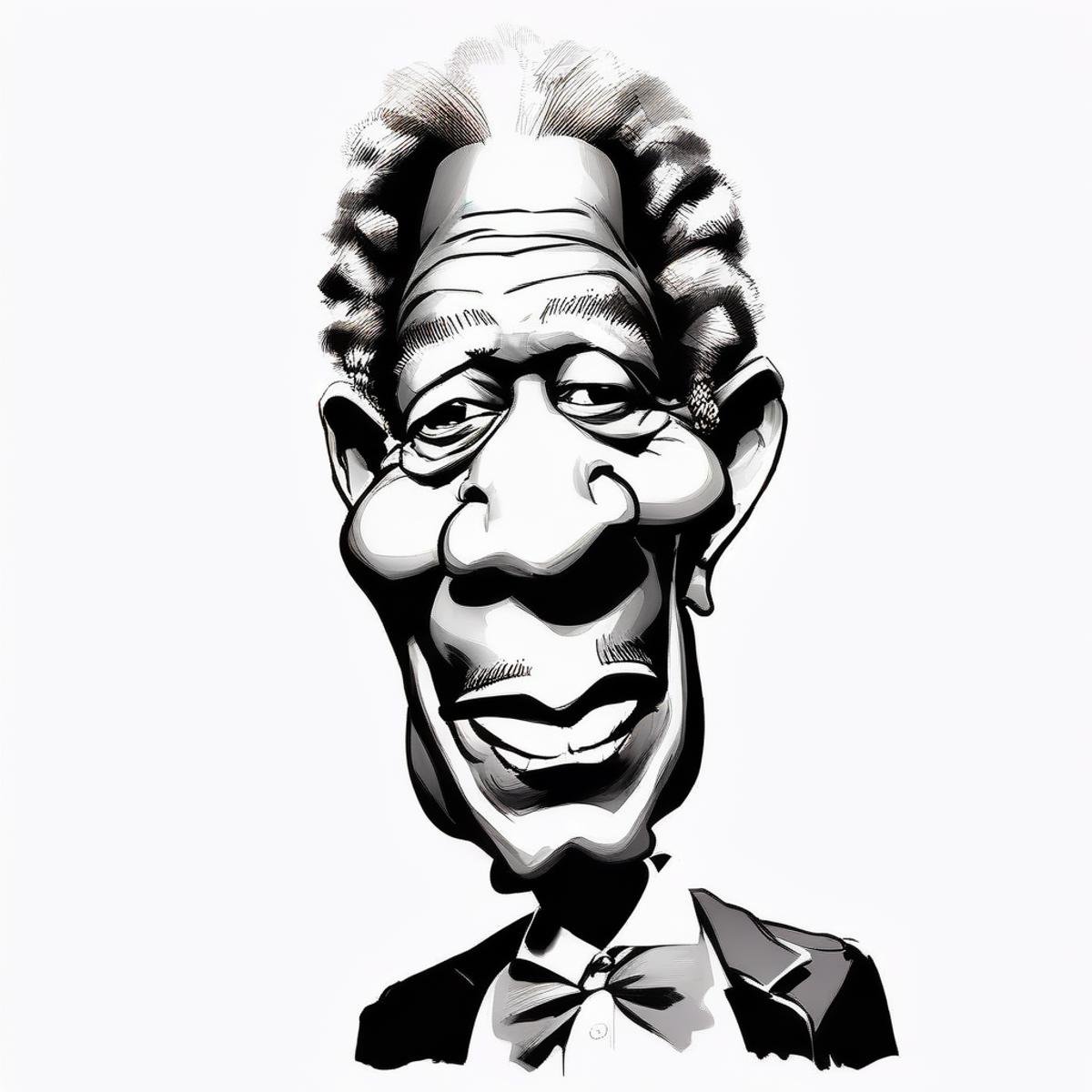 Caricatures style drawing of Morgan Freeman,  ((on paper)),  bowtie by TrafficMeany on Tensor.Art