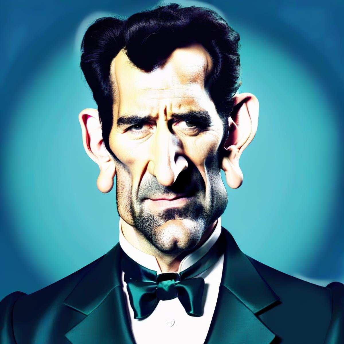 Caricatures style picture of clive owen,  beard,  bowtie by TrafficMeany on Tensor.Art