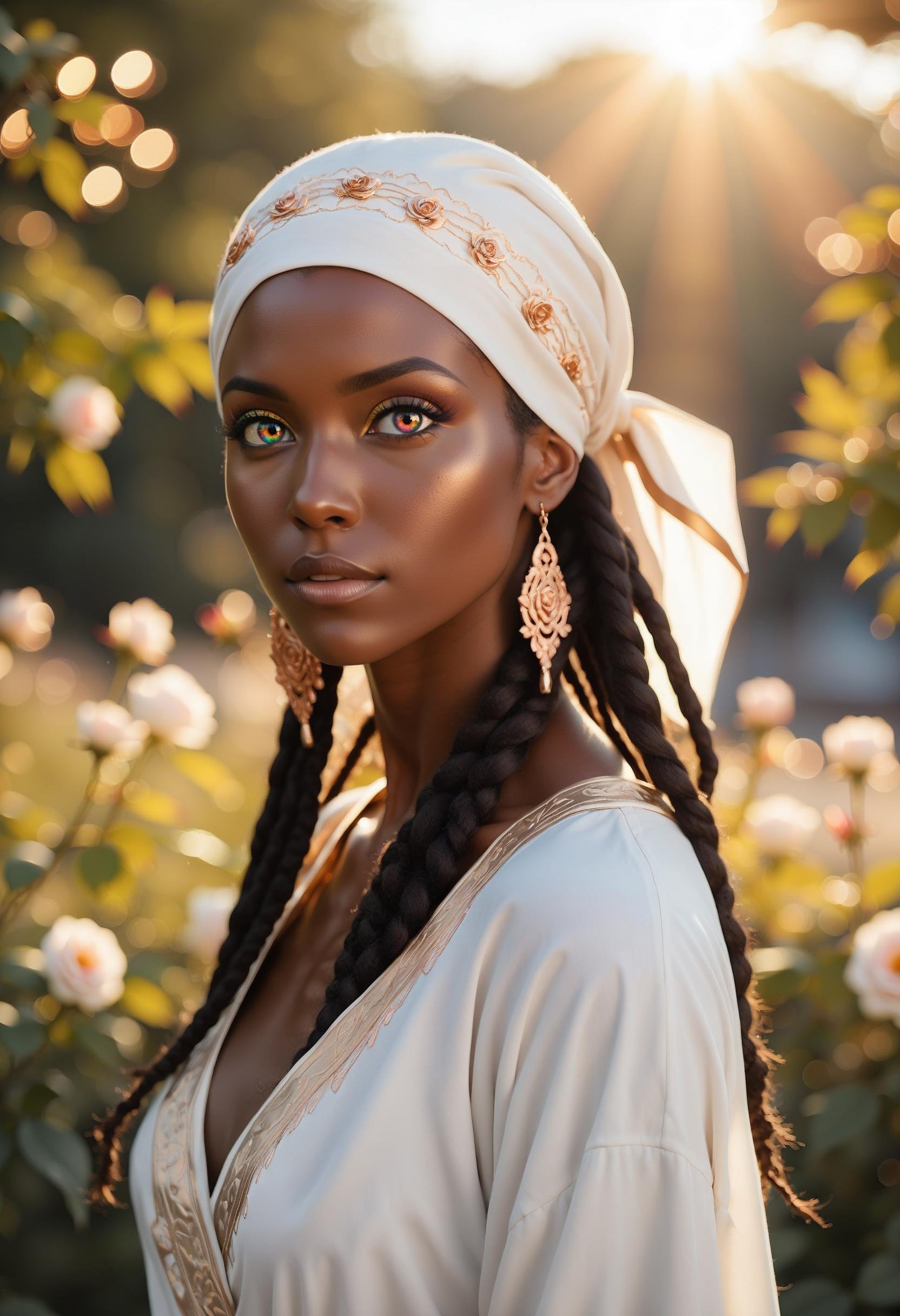 Full-body photorealistic portrait of a beautiful woman with mocha-toned skin,  light muscle definition with a subtle oil s...
