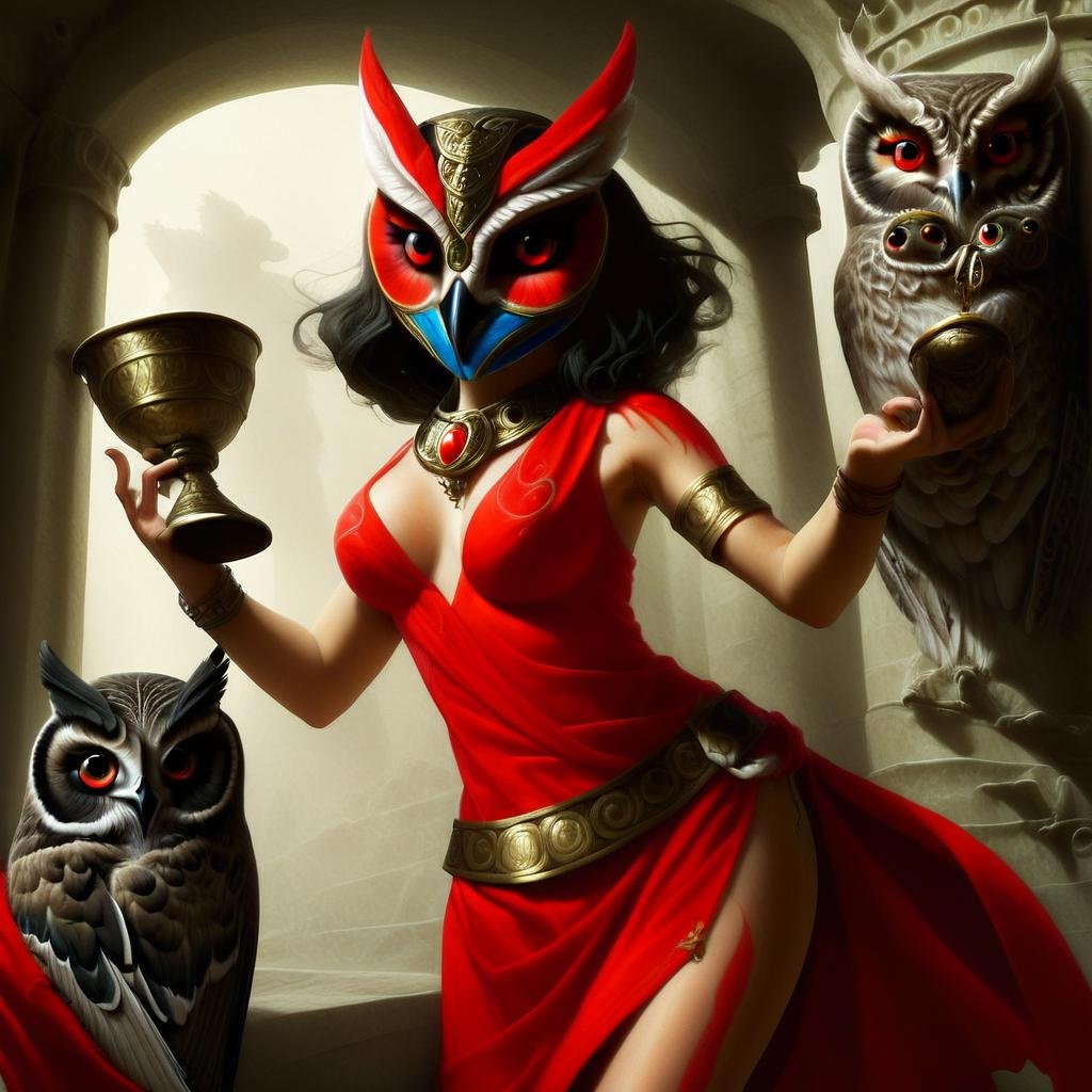 owl woman,  woman with owl mask,  woman with owl features by user_819357688789016250 on Tensor.Art