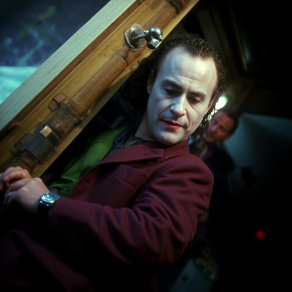 cinematic film still of rotated:3 angle view of a joker,  shallow depth of field,  vignette by EauDeNoire on Tensor.Art
