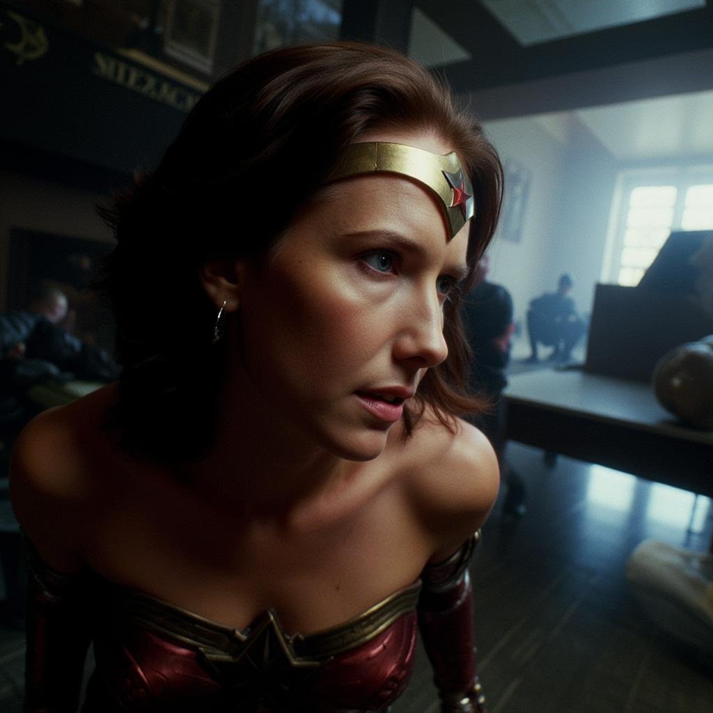 cinematic film still of rotated:2 angle view of a wonder woman,  shallow depth of field,  vignette by EauDeNoire on Tensor...