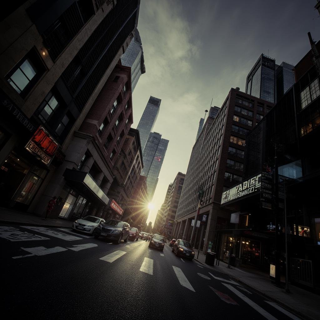 cinematic film still of rotated:2 angle view of a city streets,  shallow depth of field,  vignette by EauDeNoire on Tensor...