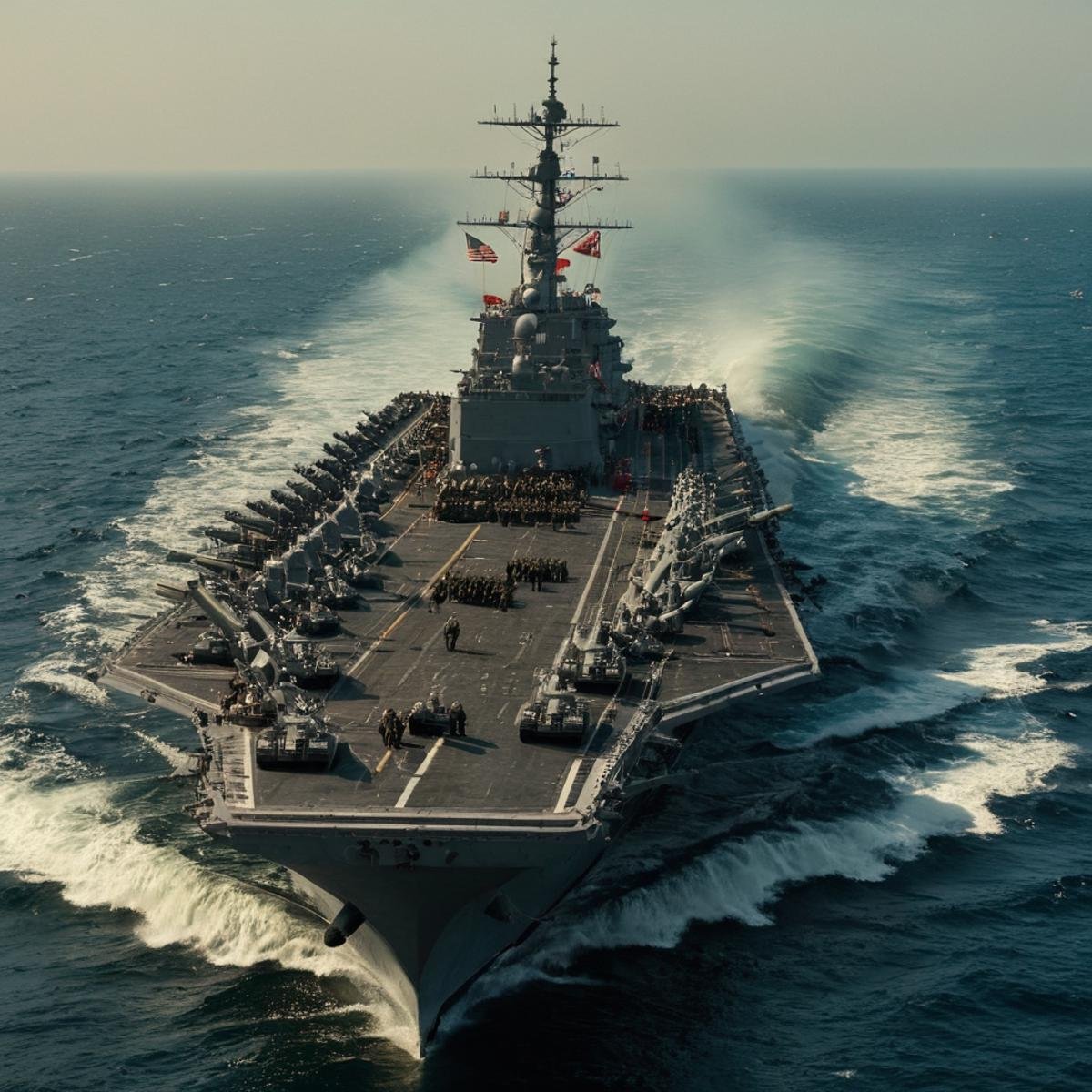 cinematic film still of Allies,  USA,  a large ship with a lot of people on it Allied Forces by EauDeNoire on Tensor.Art
