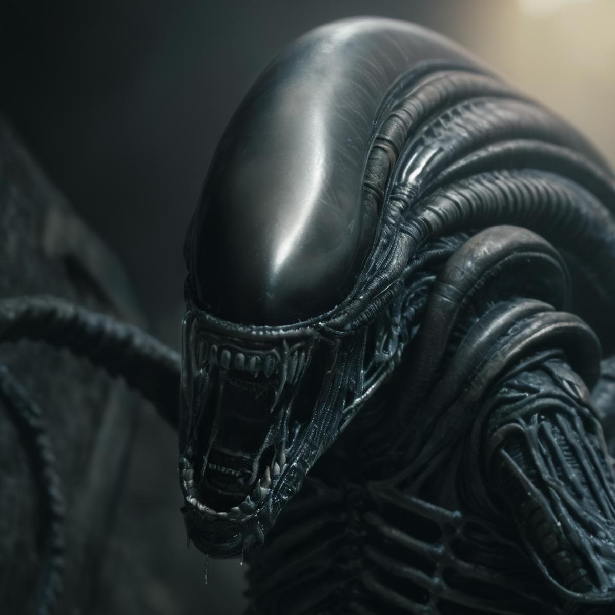 cinematic film still of Xenomorph with it's large tongue out,  shallow depth of field,  vignette by EauDeNoire on Tensor.Art