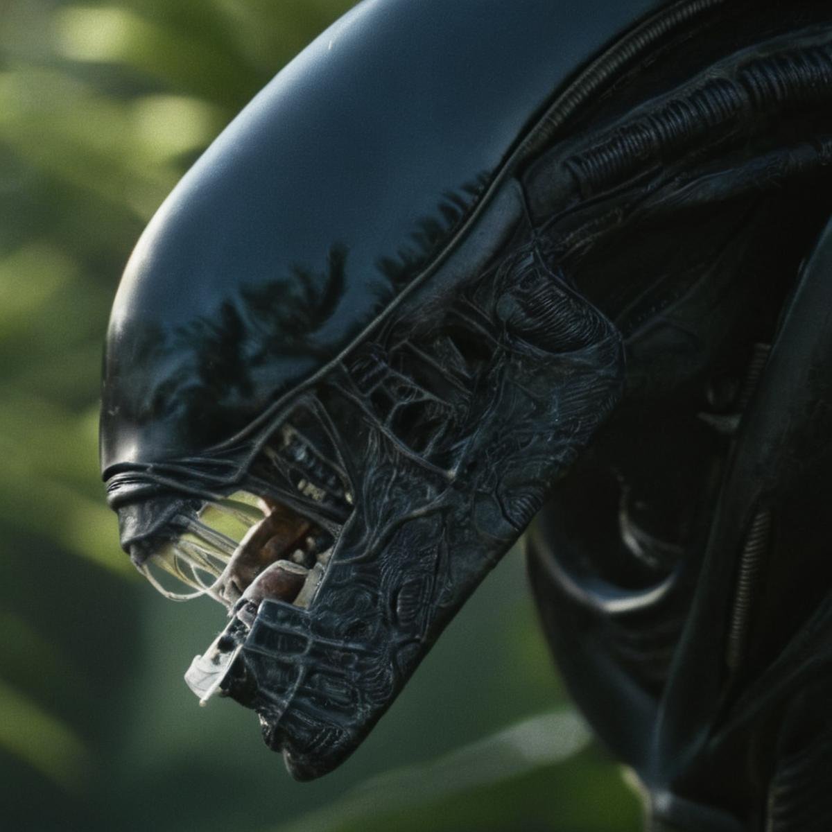 cinematic film still of Xenomorph a close up of a alien with it's tongue out,  endoparasitoid extraterrestrial species,  s...
