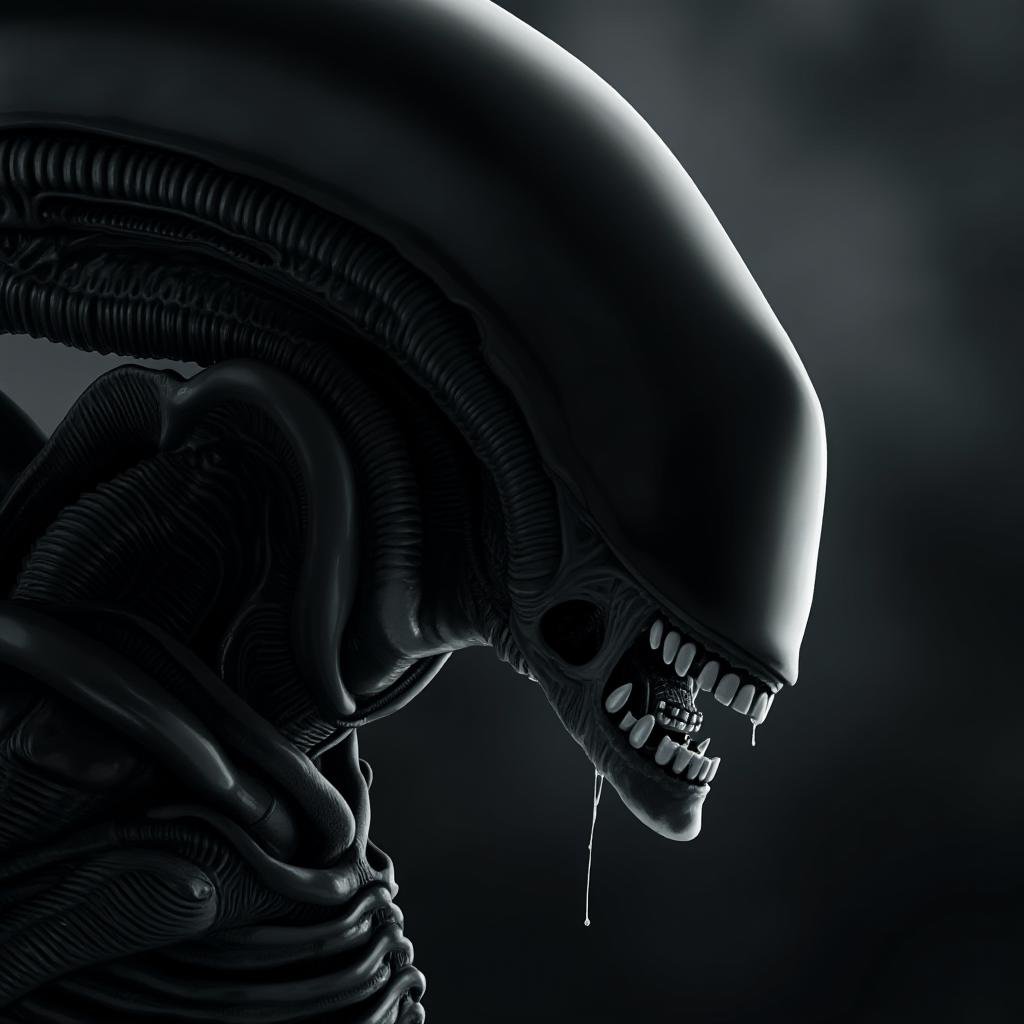 cinematic film still of Xenomorph a close up of a alien with a very big head,  endoparasitoid extraterrestrial species,  s...