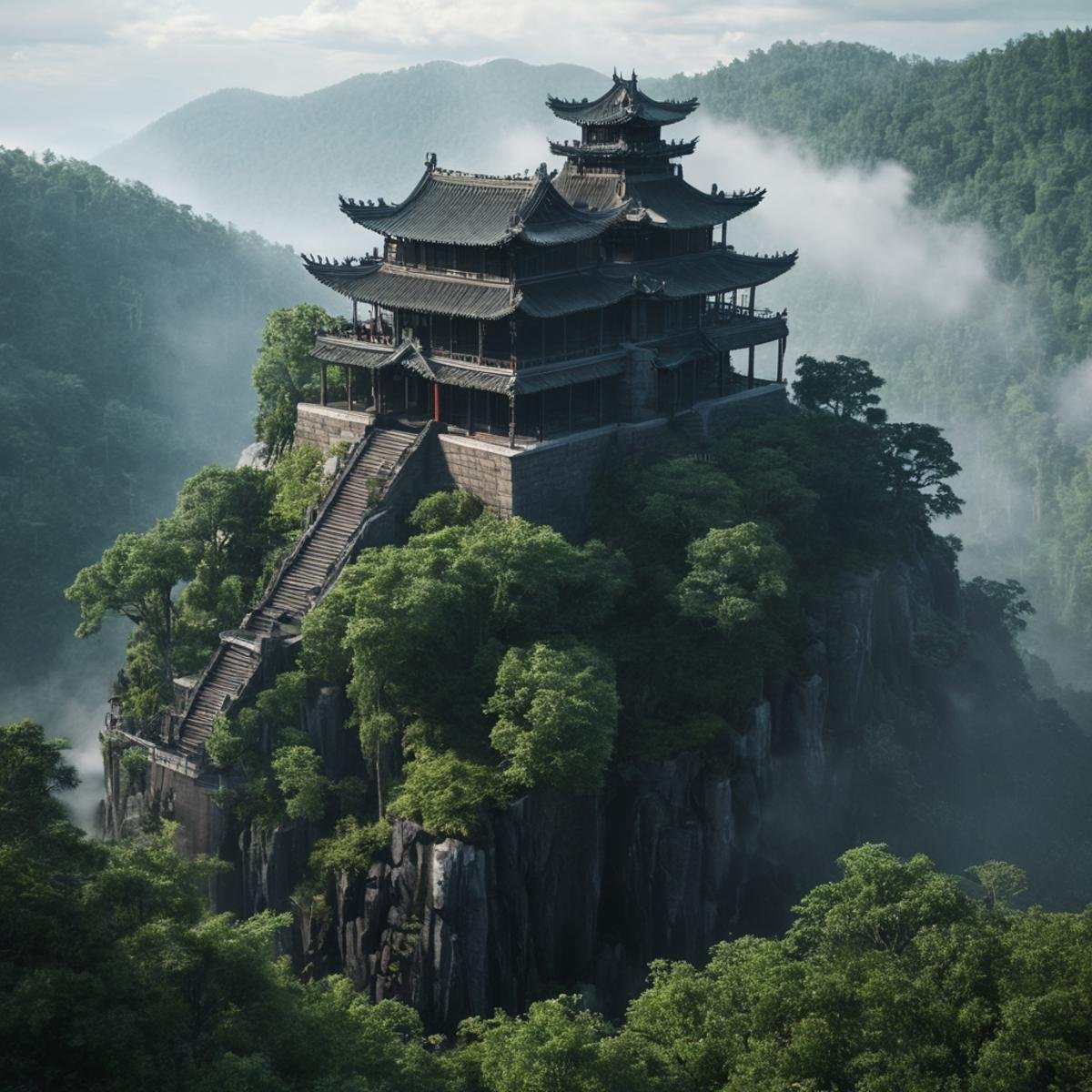 professional 3d model of a small building on top of a mountain,  outdoors,  sky by EauDeNoire on Tensor.Art
