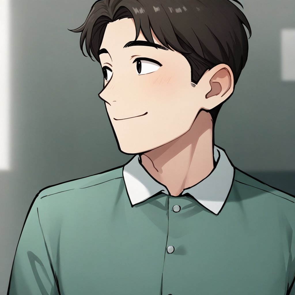 huyingjun,  green shirt,  black eyes by ⒐⒋8. on Tensor.Art