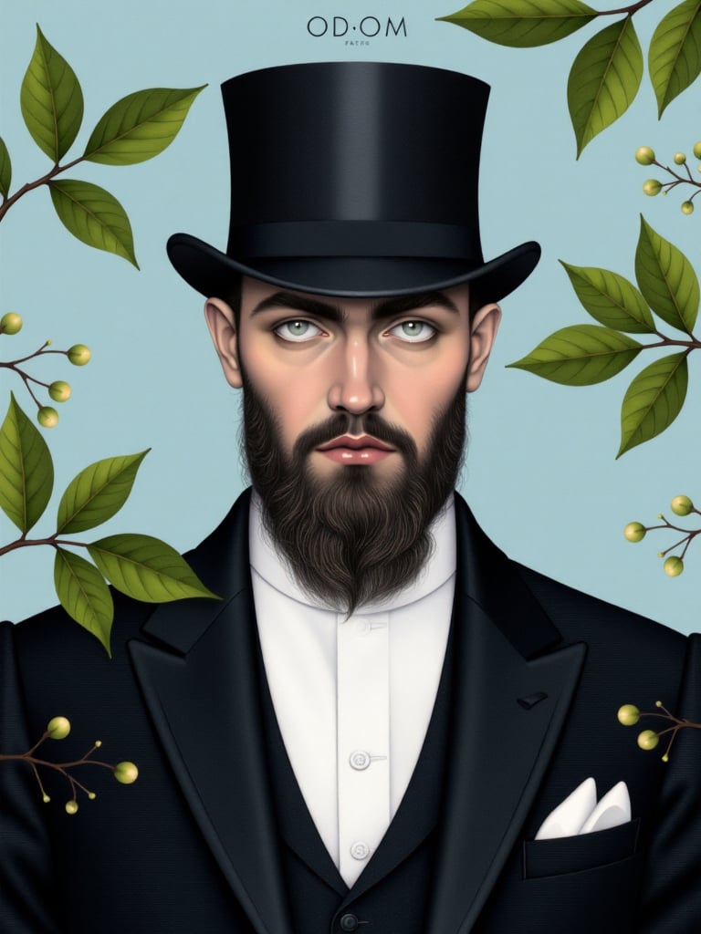 ODOM_art A portrait of a distinguished man with a prominent beard,  dressed in a formal suit and top hat,  exuding an air...