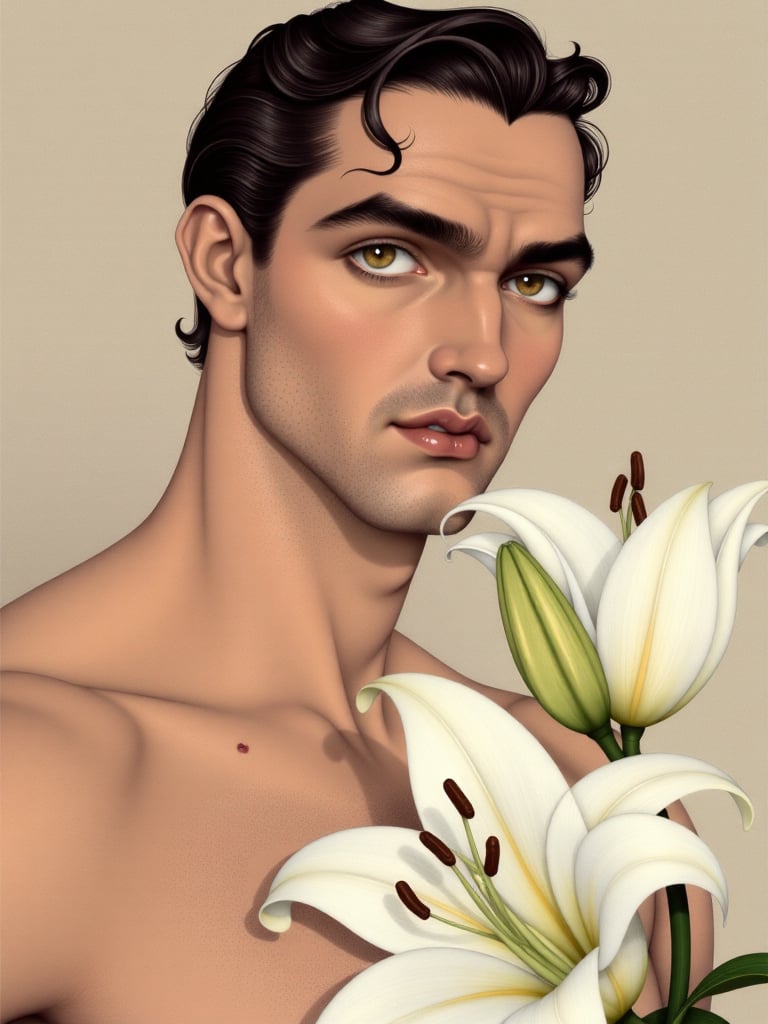 gorgeous male with lily flowers by Jahangir on Tensor.Art