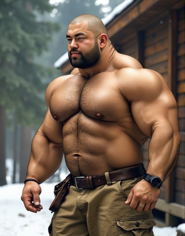 manly muscular hairy strongman,  beard,  bald by Jahangir on Tensor.Art