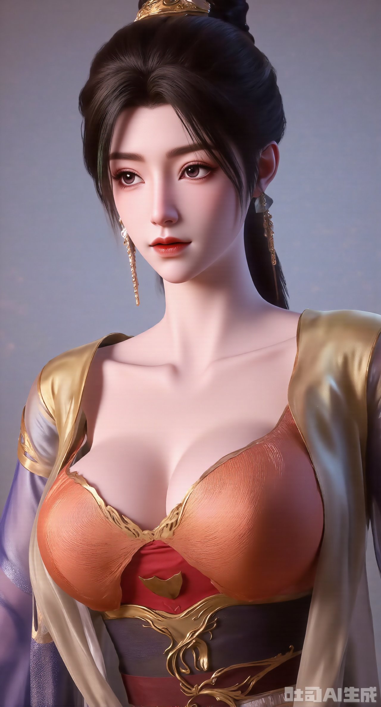 a busty woman,  hanfu,  simple_background. by OpenArt on Tensor.Art