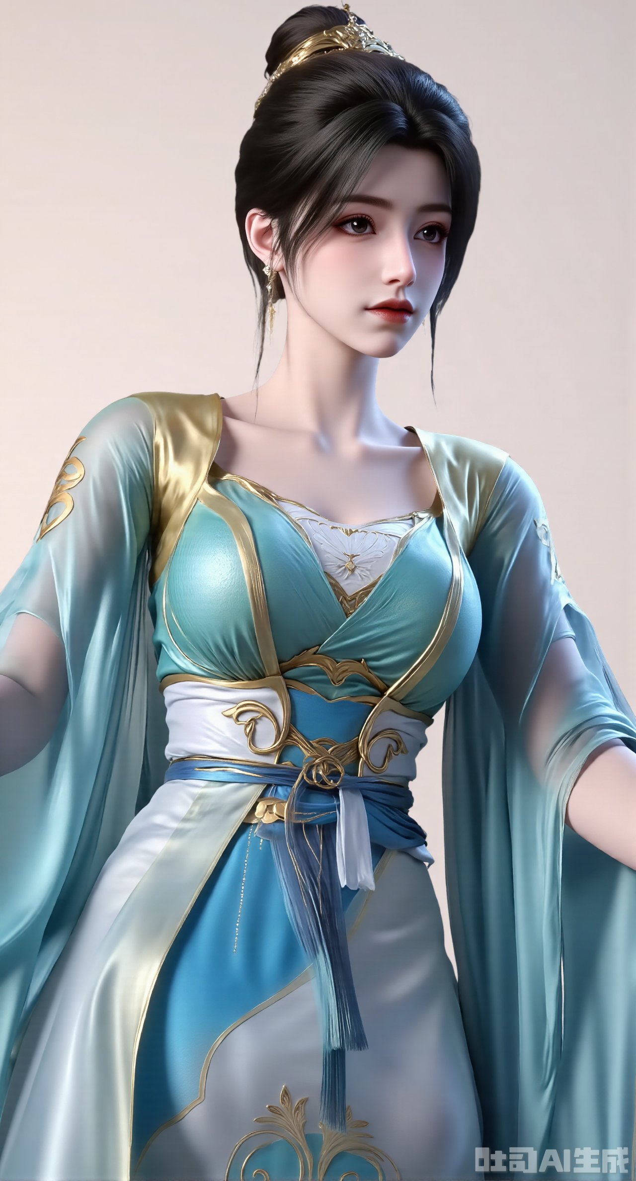 a busty woman,  hanfu,  simple_background. by OpenArt on Tensor.Art