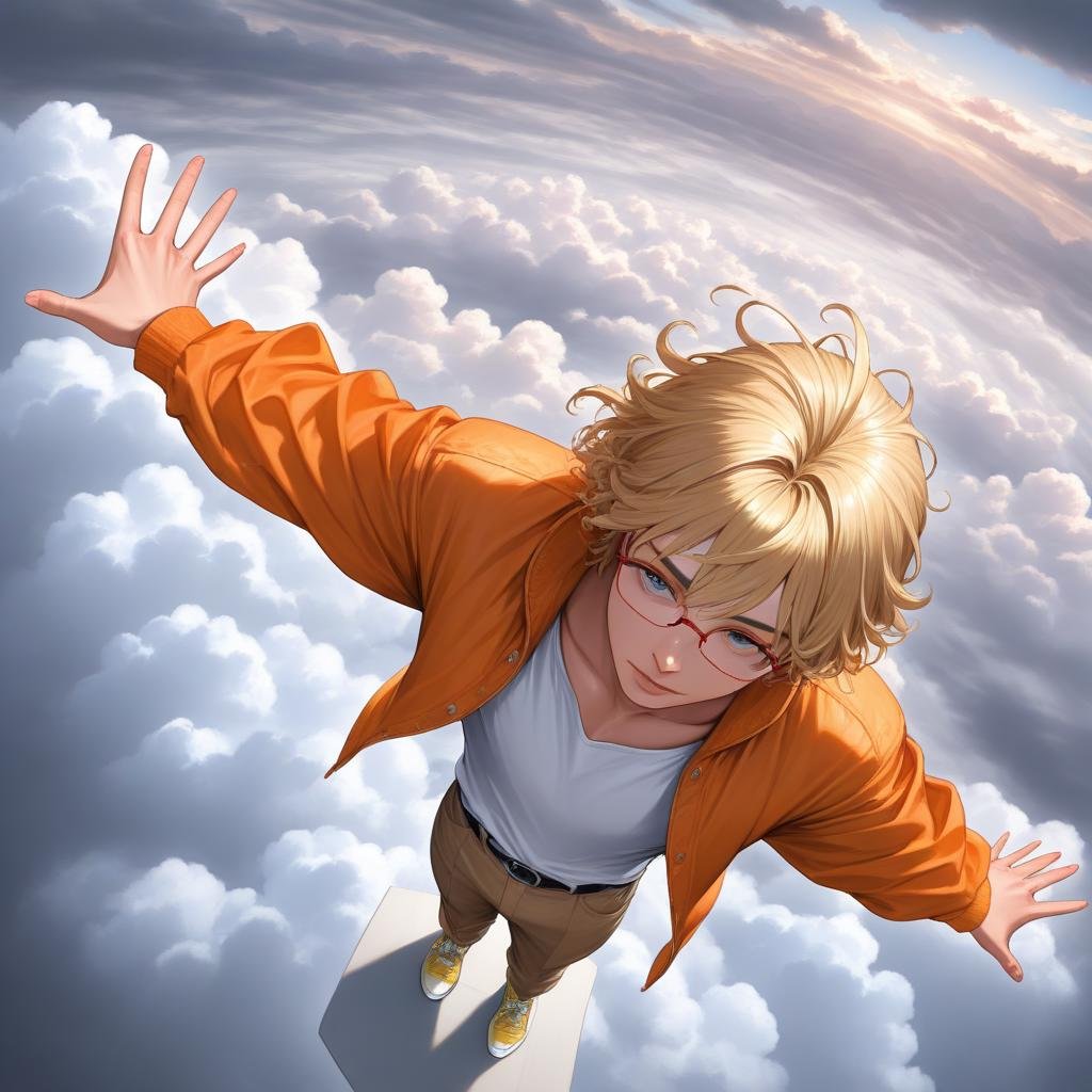 OC_Piyo,  stretched arms,  clouds by curiousHex on Tensor.Art