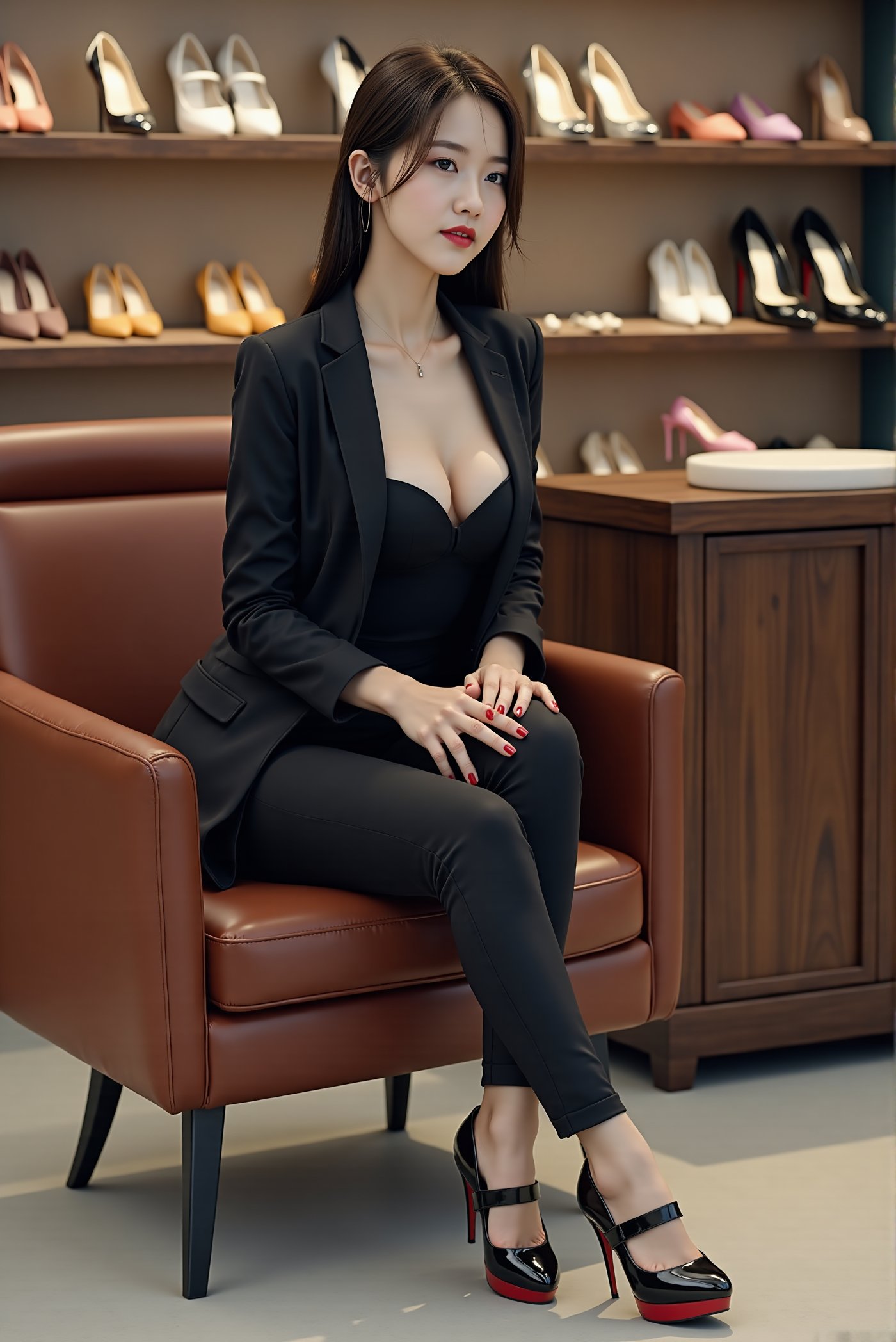 "Very realistic very beautiful Korean woman image. Beautiful Korean woman with G-cup breasts,  voluptuous buttocks,  thick...