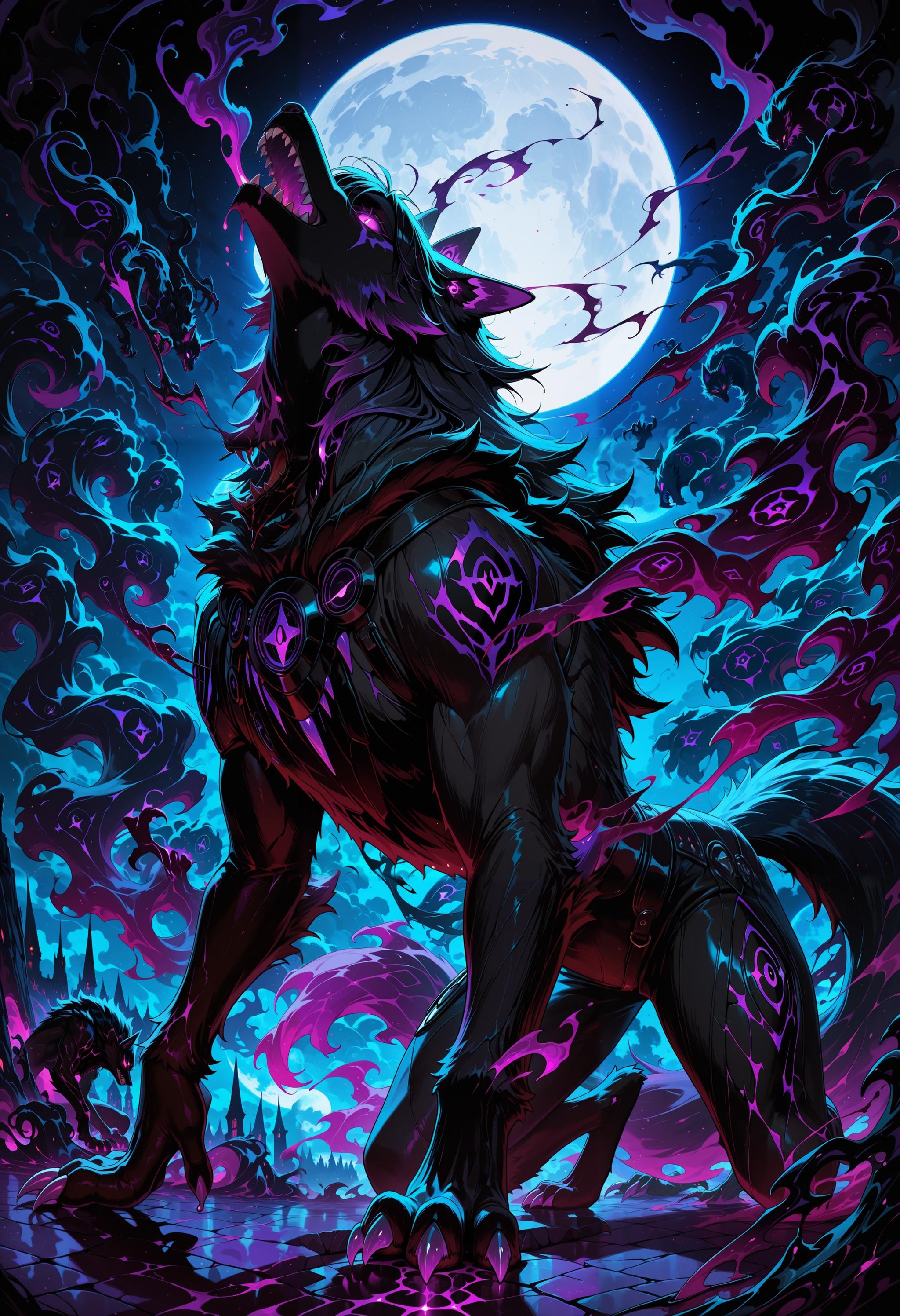 Newanimecore,  side view:1,  mythical shadow wolf by VisionaryAI_Studio on Tensor.Art