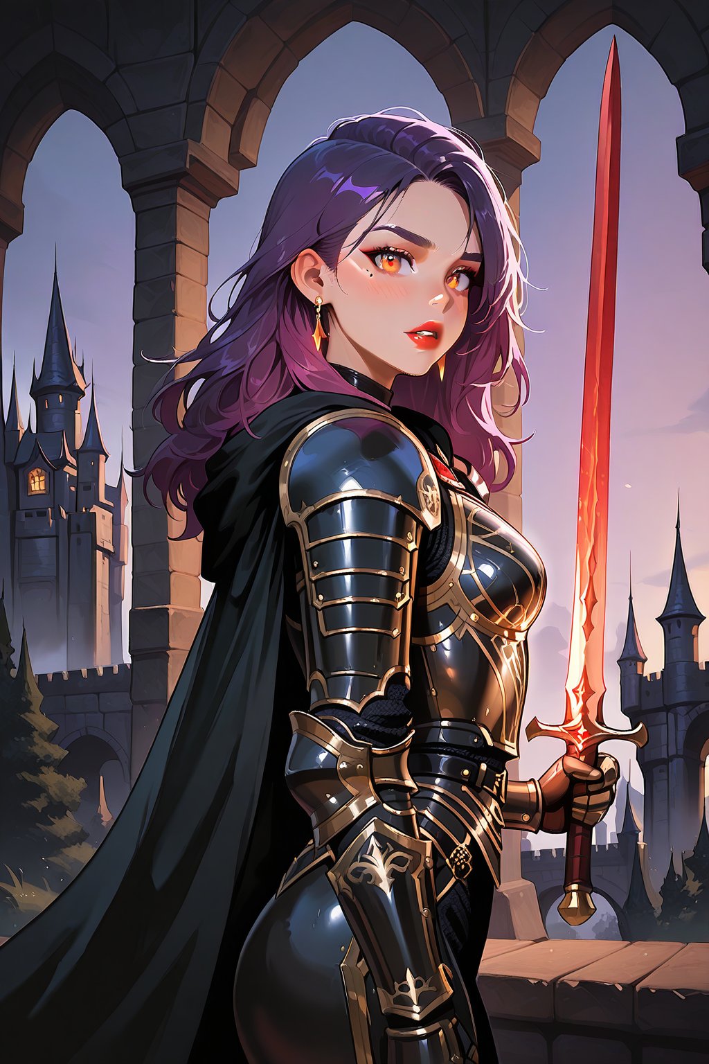 1girl,  holding sword,  black armor by Mexes on Tensor.Art