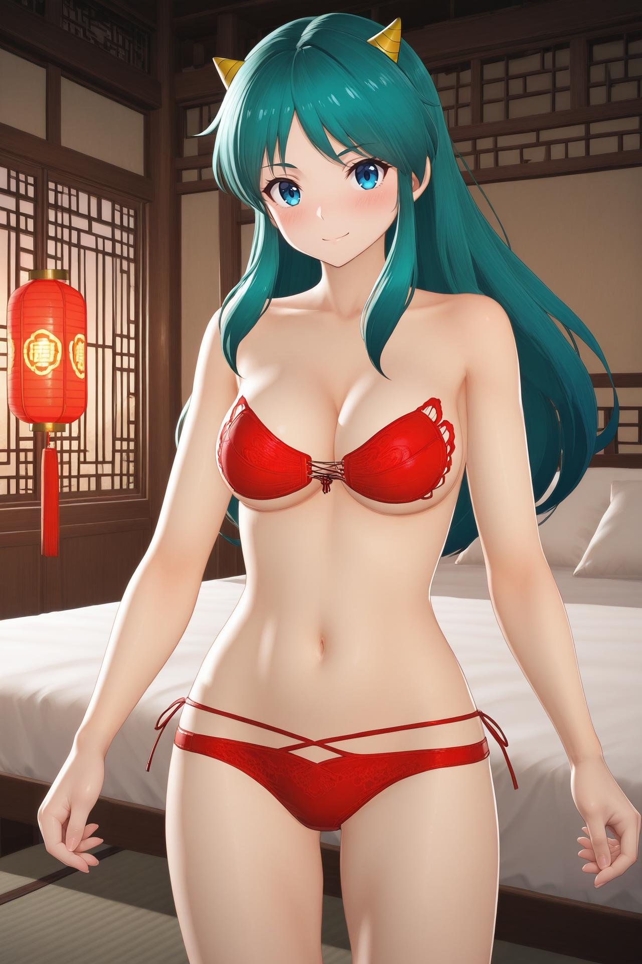 lum,  cone horns,  blue eyes by Farfegnugen on Tensor.Art