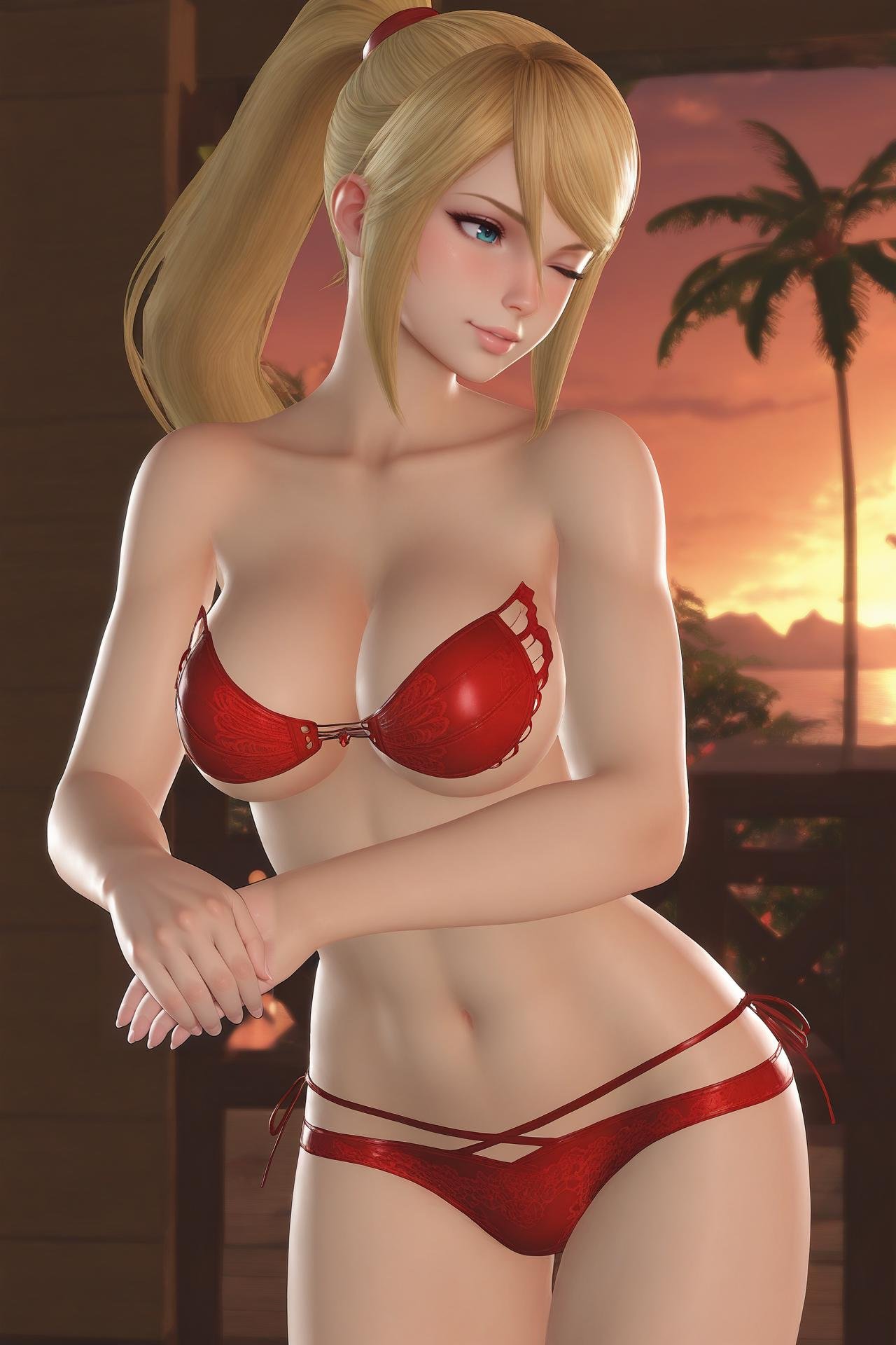 samus aran,  blonde hair,  long hair by Farfegnugen on Tensor.Art