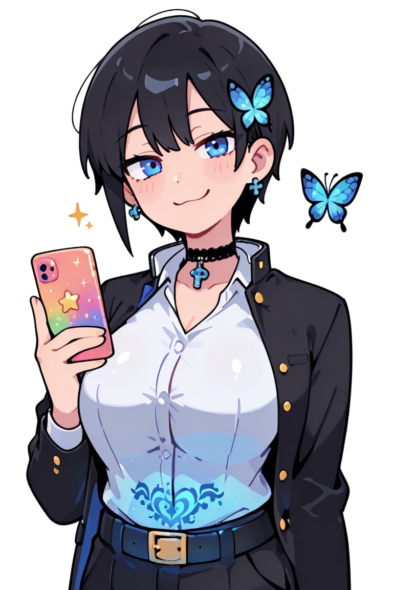 White background,  simple background,  girl holding a (cute smug face) Chibi characters by らび@kiyoka_succubus on Tensor.Art