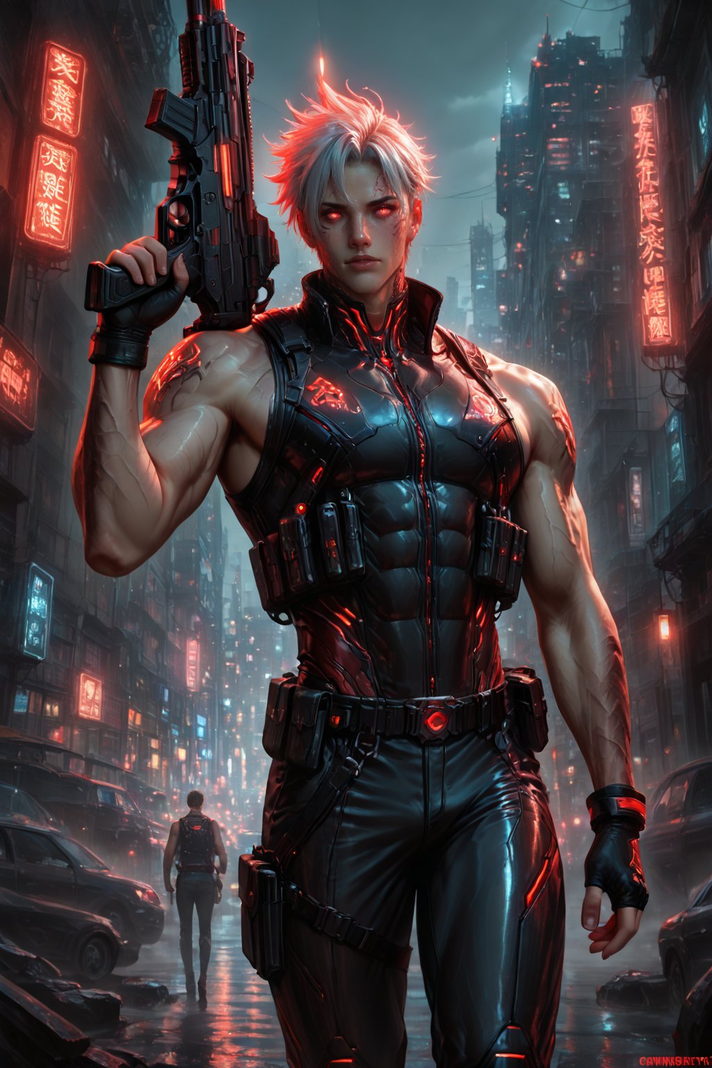 Cyberpunk mercenary man,  DONGHUA style,  masterpiece by *Devin* on Tensor.Art