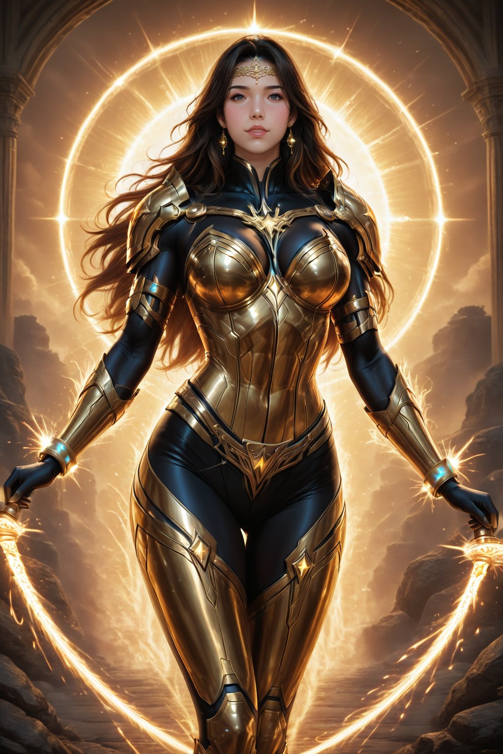 Dynamic mid‑shot in Wonder Woman (2009 animated film) style: Diana deflects sword strikes with her bracers,  golden lasso...