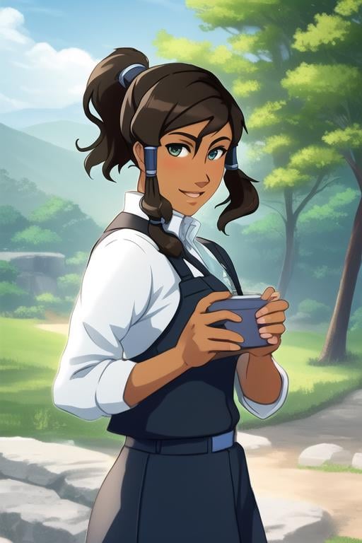 Korra,  the Avatar and master of all four elements,  depicted in a relaxed and natural pose in her everyday life. The imag...