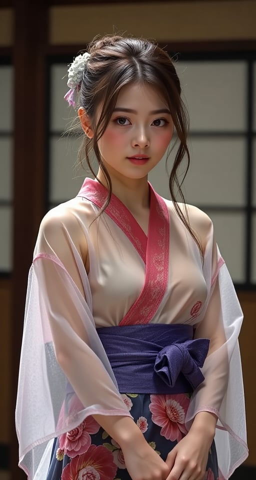 1girl solo black hair japanese clothes kimono sash obi realistic see-through see-through,  ann by en0421@AI on Tensor.Art