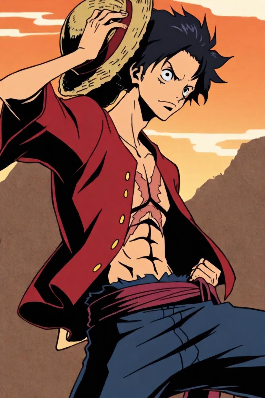 Luffy,  red jacket,  scar on chest by zura_janai on Tensor.Art
