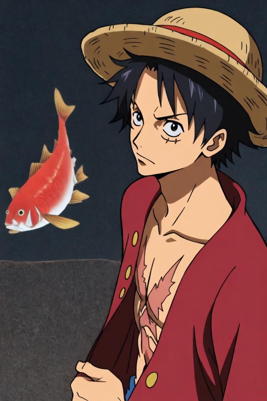 Luffy,  red jacket,  scar on chest by zura_janai on Tensor.Art