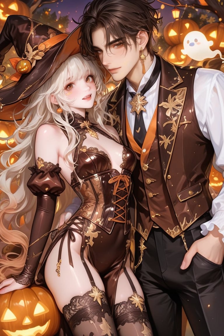 ((Focus on couples,  one man and one woman)) (A man with fair skin,  dark brown eyes by Liliceae on Tensor.Art